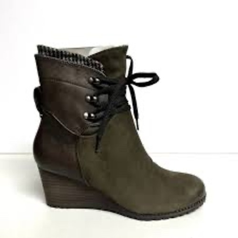 Rockport Lucinda wedge lace up booties brown leather women's size 6.5‎ trendy